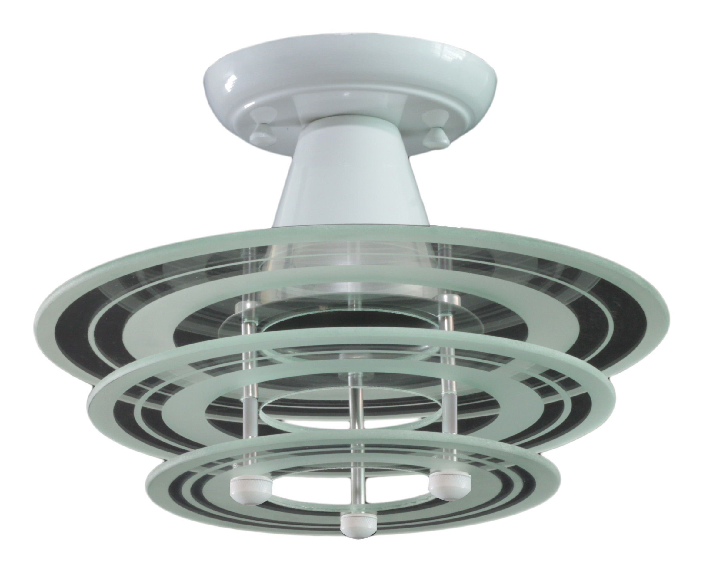 Lustre Plafon Branco Round 3 Vidros Redondos Filetados Sala Quarto