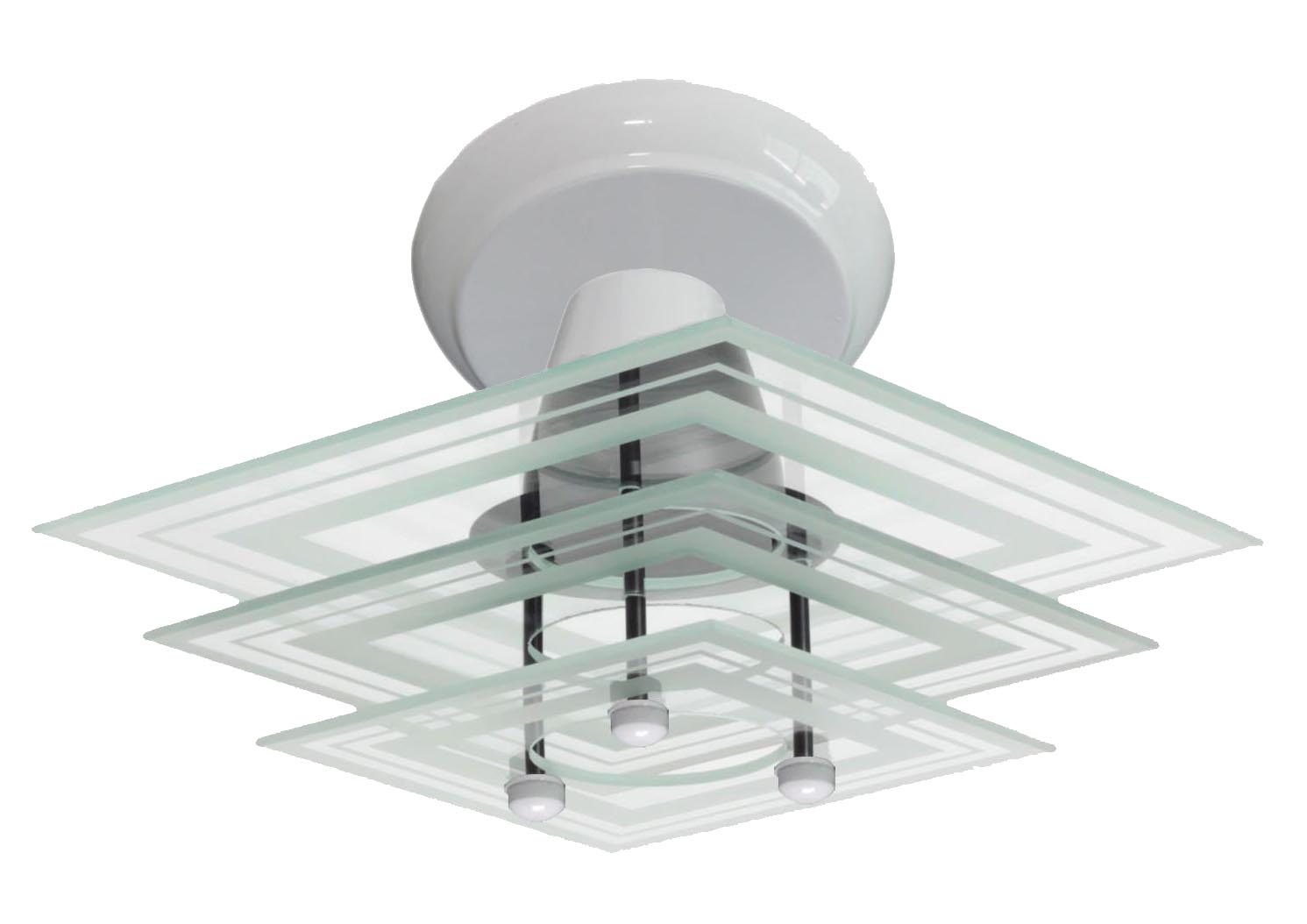 Lustre Plafon Branco Square 3 Vidros Quadrados Filetados Sala Quarto