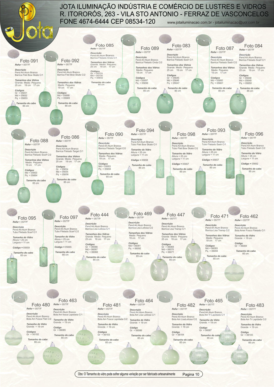P�gina 12 - Linha de Pendentes com Vidros Foscos e Filetados (Parte 01)