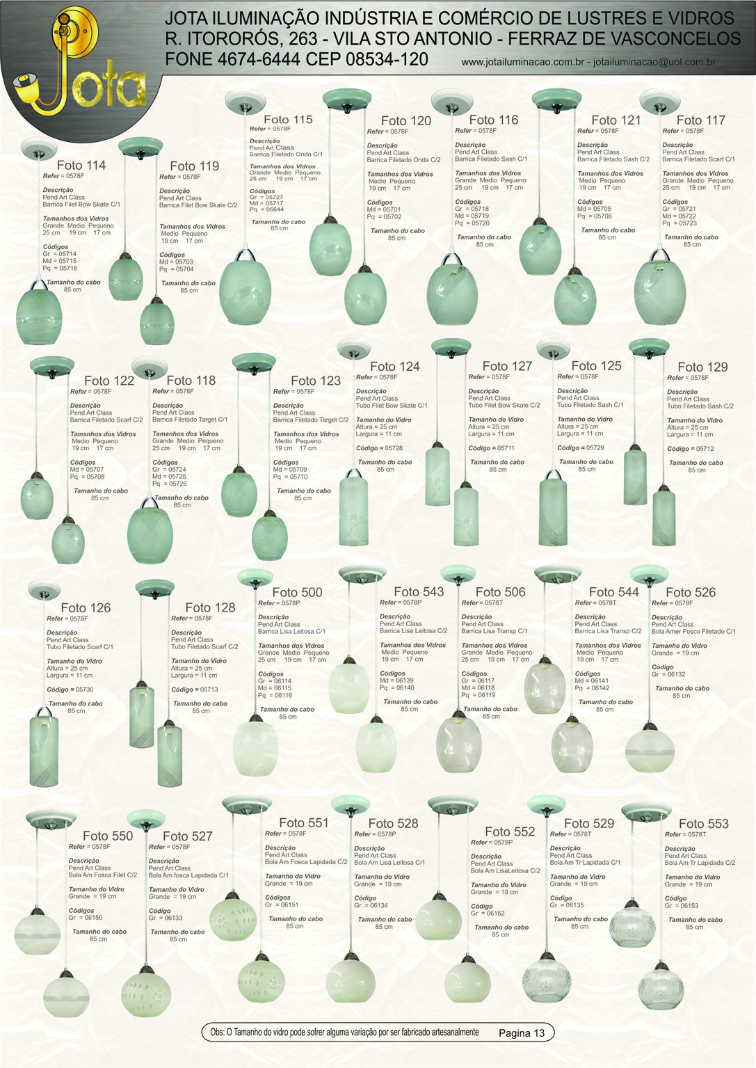 P�gina 16 - Linha de Pendentes com Vidros Foscos e Filetados (Parte 05)